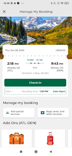 Frontier Airlines screenshot