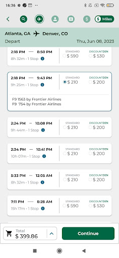 Frontier Airlines screenshot