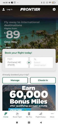 Frontier Airlines screenshot